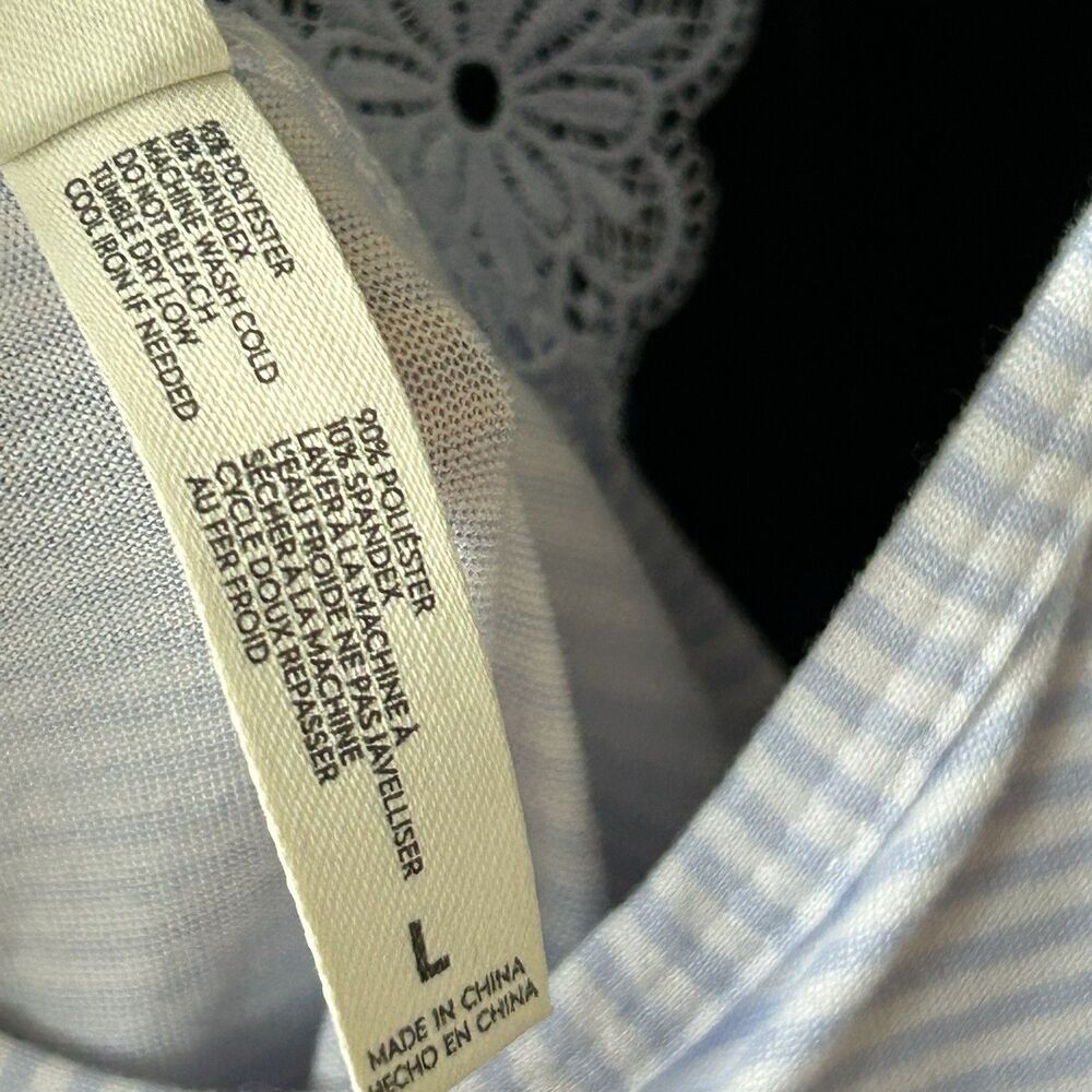 Laura Ashley Nightgown Dress Size Large Blue White Stripe Lace Back Cottagecore - Picture 6 of 9